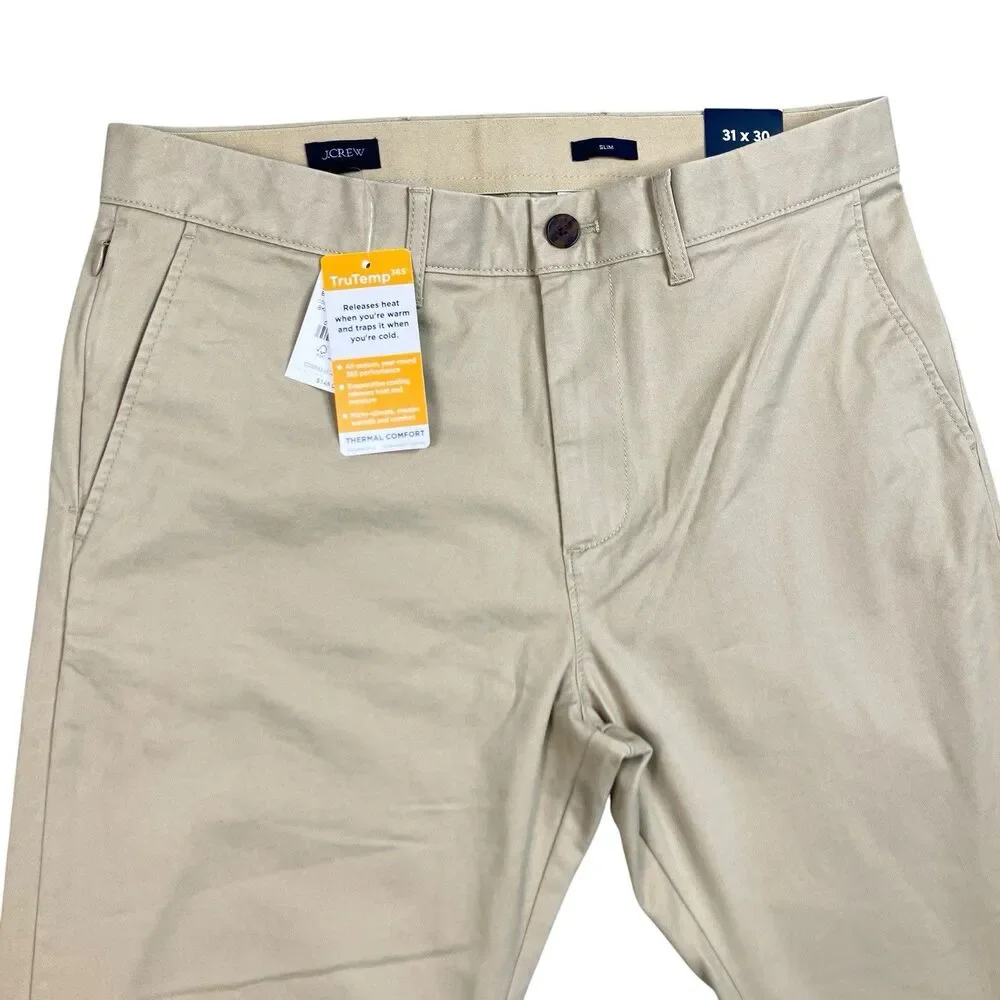 J Crew Chino Pants Mens 31x30 Khaki Stretch Slim TruTemp365 Lightweight CO402